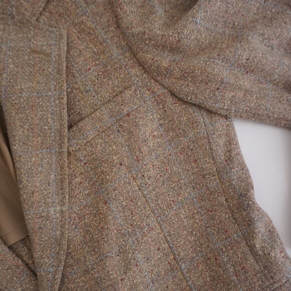 Vintage Austin Hill Tan Tweed Wool Double Button Blazer Size 41 - Picture 9 of 13